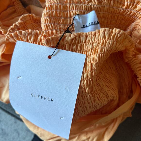 SLEEPER Atlanta Linen Off-Shoulder Midi Dress Coral Orange Size Medium NWT - Picture 9 of 12